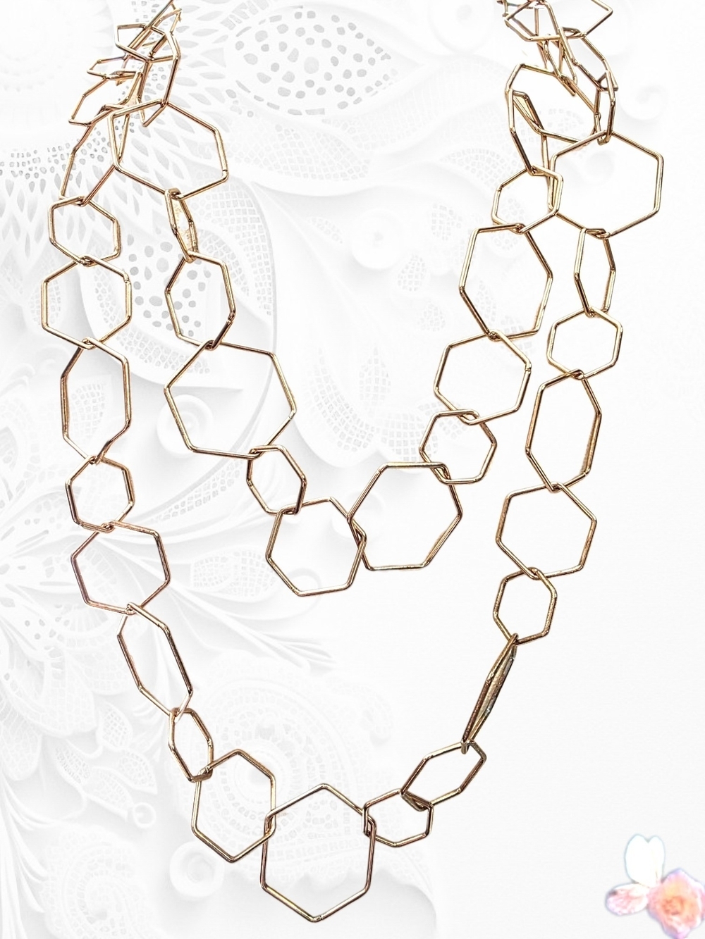 Spring Street Gold Hexagon Link 45" Necklace